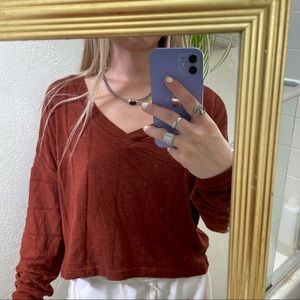 RUST ORANGE V NECK SWEATER